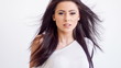 Sensual Brunette Woman Posing on White Background