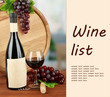 Composition of wine, wooden barrel and  grape,