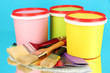 Set for painting: paint pots, brushes, palette of colors