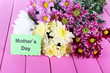 Bouquet of beautiful chrysanthemums on table close-up