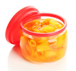 Orange jam with zest, isolated on white