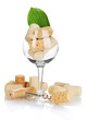 Wineglass and corks isolated on white