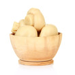 Mushrooms in wooden bowl, isolated on white