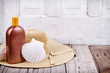 sun hat and sun lotion