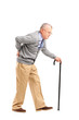 Full length portrait of a senior gentleman walking with cane and