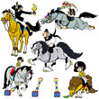 Vector: set with cartoon horse riders set with cartoon horse riders