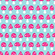 Seamless Pattern Fly Agarics Pink/Blue