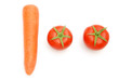 fresh tomatoes and carrot shape like 100 with clipping path