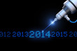 Laser writes 2014 on black background
