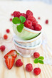 canvas print picture - Fresh berries in vintage cups