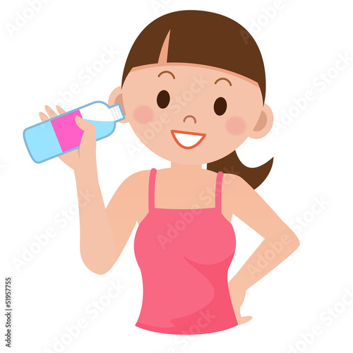 Illustration: 水を飲む女性 水を飲む女性