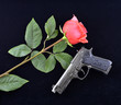 Photo: Gun and rose on black velvet Gun and rose on black velvet