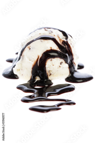 Photo: stracciatella ice cream with chocolate sauce stracciatella ice cream with chocolate sauce