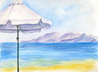 A white umbrella at the beach