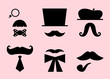 Vector: Mustaches and hats retro accessories isolated on pink Mustaches and hats retro accessories isolated on pink