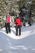 Couple cross-country skiing