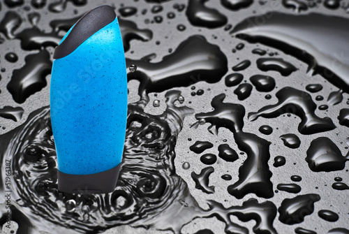 Photo: Blue shower gel in water Blue shower gel in water