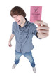 Boy showing driving licence