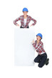 Manual worker with a board left blank for your message
