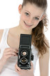 Foto: Teenager mit alter Kamera Teenager mit alter Kamera