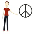 3d render of cartoon character with peace symbol
