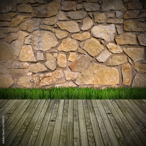 Illustration: Interior Room with Stone Wall Interior Room with Stone Wall