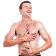 Happy shirtless man
