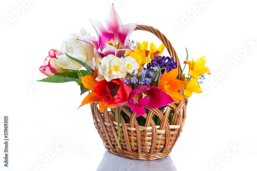 Photo: bouquet of flowers in a basket bouquet of flowers in a basket