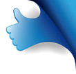 Blaue Papierecke mit Like Hand.