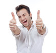man showing both thumbs up