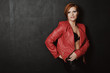 Golden Fashion Girl Portrait. Red Hair.