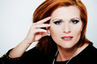 Golden Fashion Girl Portrait. Red Hair.