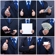 Handsome business man holding blank card