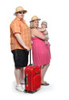 Happy obese family going to vacations.