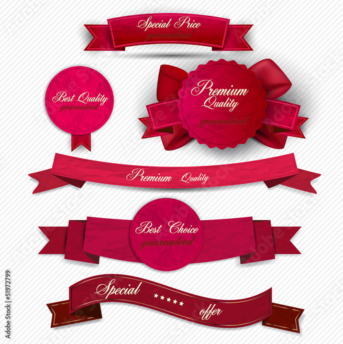 Vector: Set of Superior Quality and Satisfaction Guarantee Ribbons, Labe Set of Superior Quality and Satisfaction Guarantee Ribbons, Labe