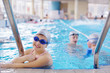 happy children group  at swimming pool