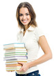 Young smiling woman with textbooks, isolated