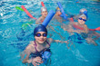 happy children group  at swimming pool