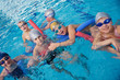 happy children group  at swimming pool