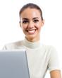 Photo: Businesswoman with laptop, isolated Businesswoman with laptop, isolated