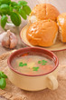 Photo: Chicken soup in the brown ceramic bowl Chicken soup in the brown ceramic bowl