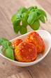 Photo: meatballs in tomato sauce, decorated with leaves of basil meatballs in tomato sauce, decorated with leaves of basil