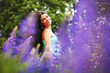 woman on pink flower field