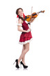 Woman with violin isolated on white