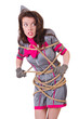 Female stewardess tied with rope