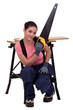 Woman with hand-saw