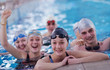 Photo: happy teen group at swimming pool happy teen group at swimming pool