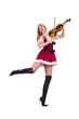 Girl playing violin on white