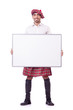 Scotsman with blank board on white