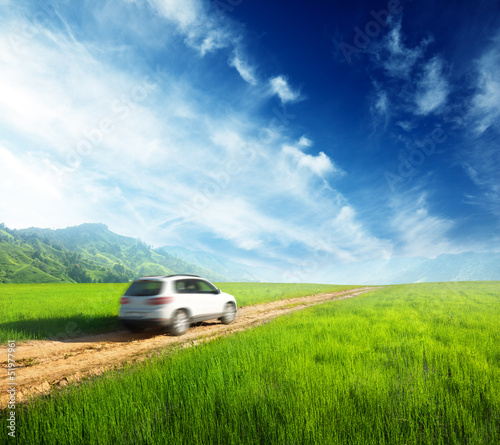 Photo: ground road and blurred car ground road and blurred car